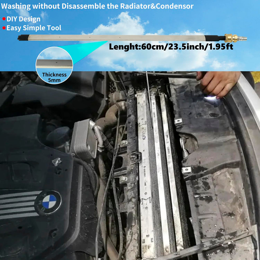Lucstar Radiator Cleaning Wand in use cleaning a vehicle radiator