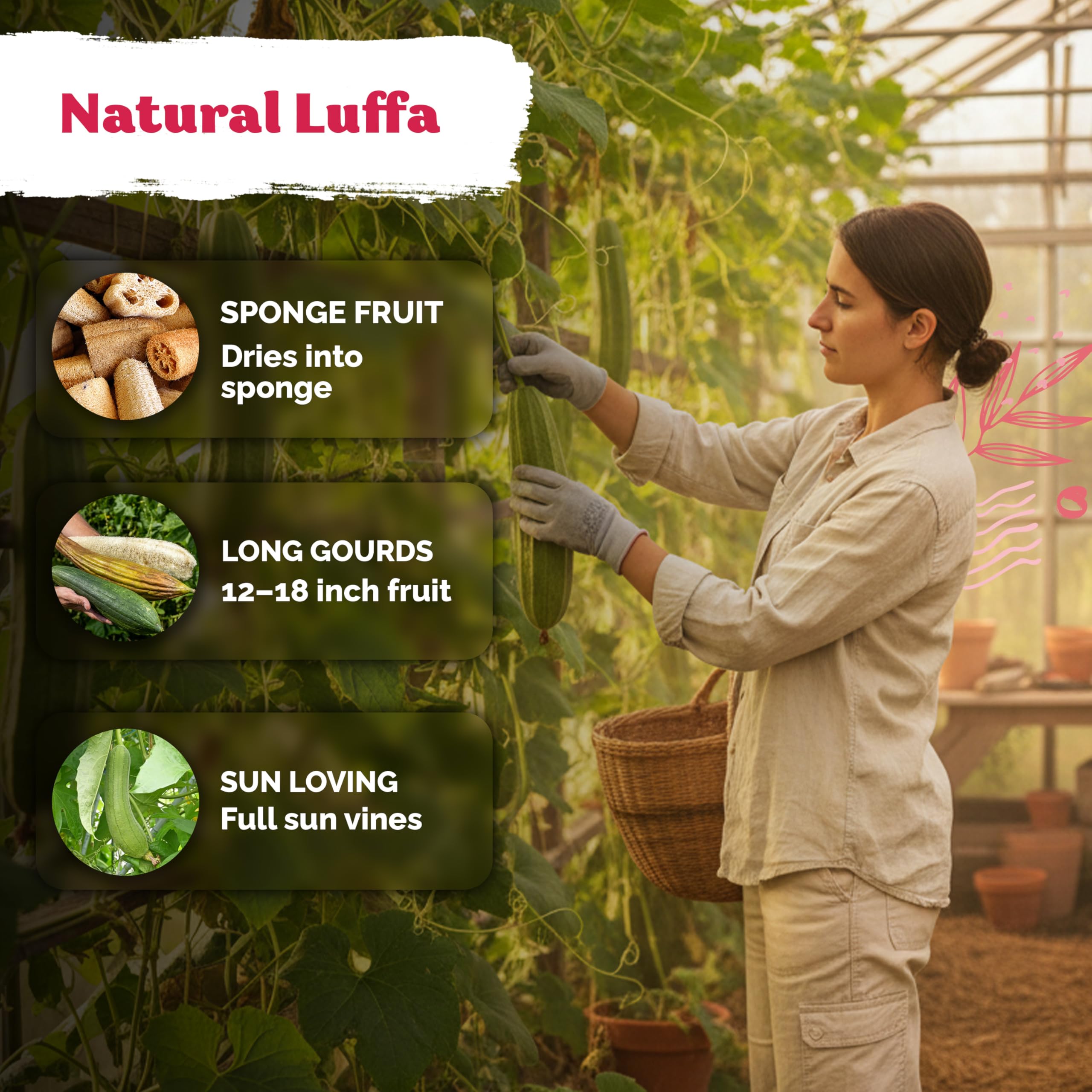 Luffa plant climbing trellis in garden