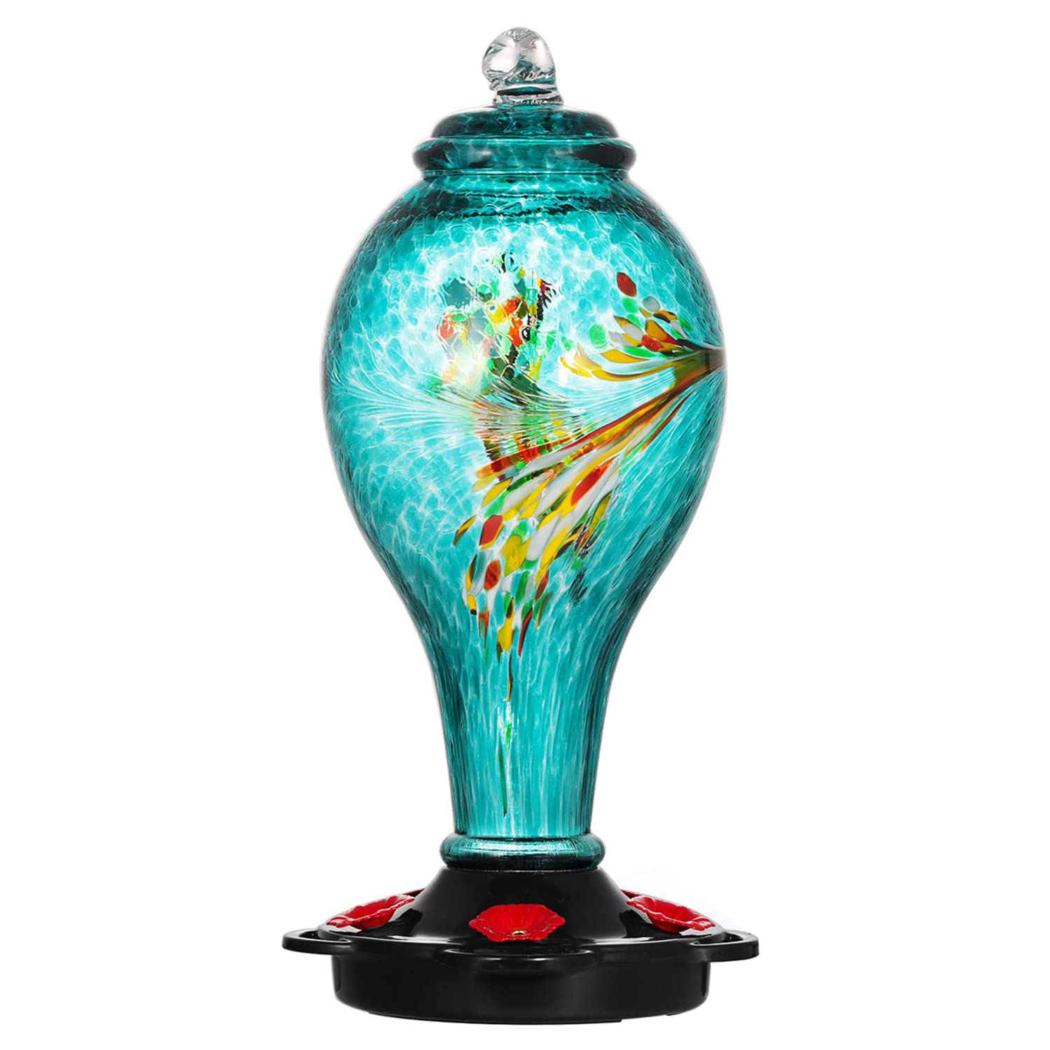 LUJII Hummingbird Feeder blue hand-blown glass front view
