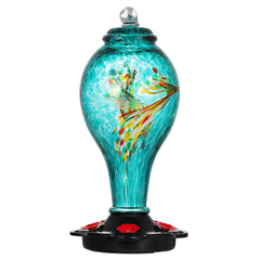 LUJII Hummingbird Feeder blue hand-blown glass front view