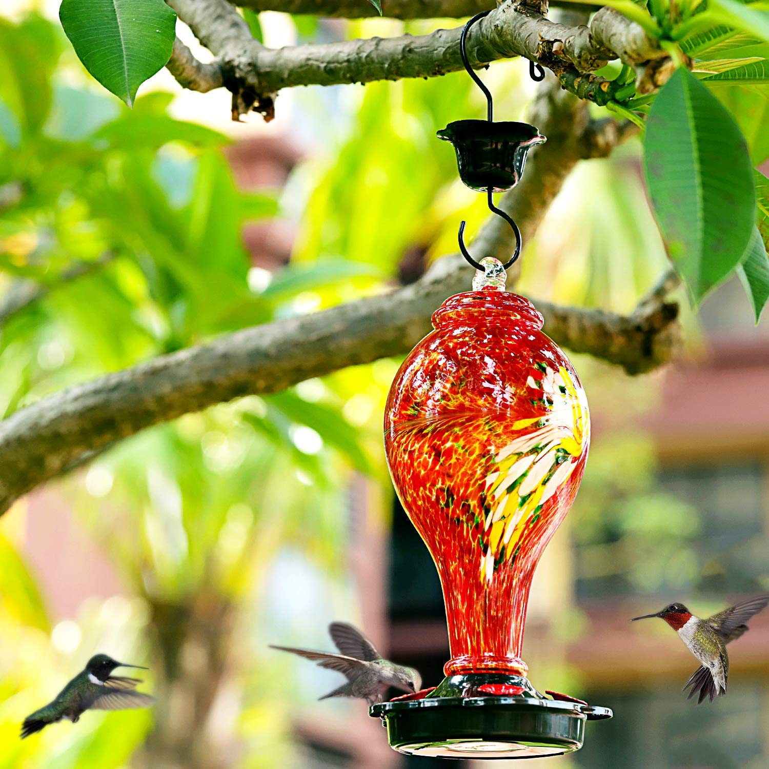 LUJII Hummingbird Feeder showing five flower feeding ports