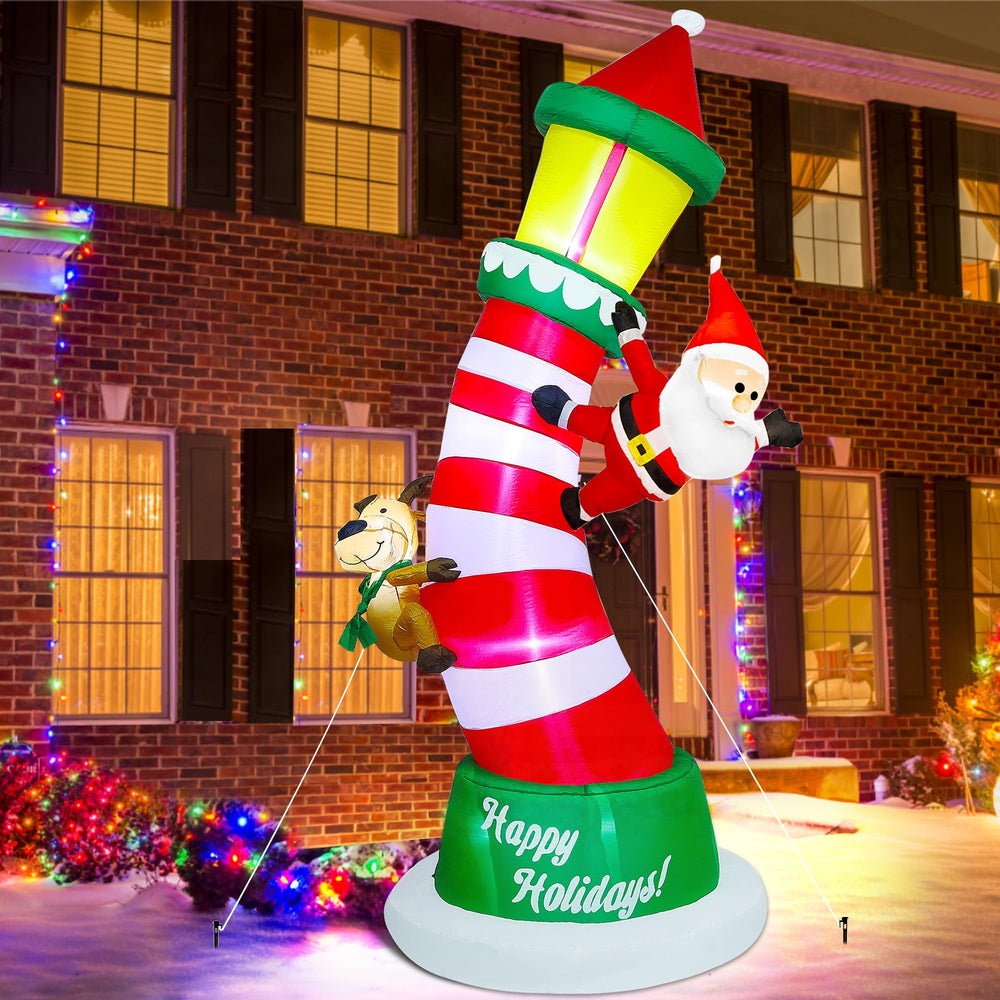 Lulu Home 9FT Christmas Inflatable Lighthouse close-up of Santa and reindeer