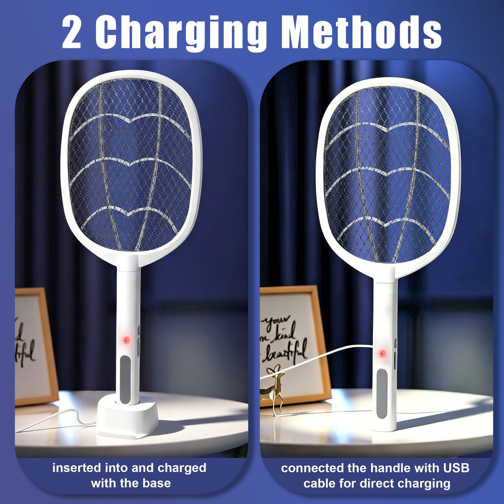 Lulu Home Bug Zapper Racket displayed with charging base