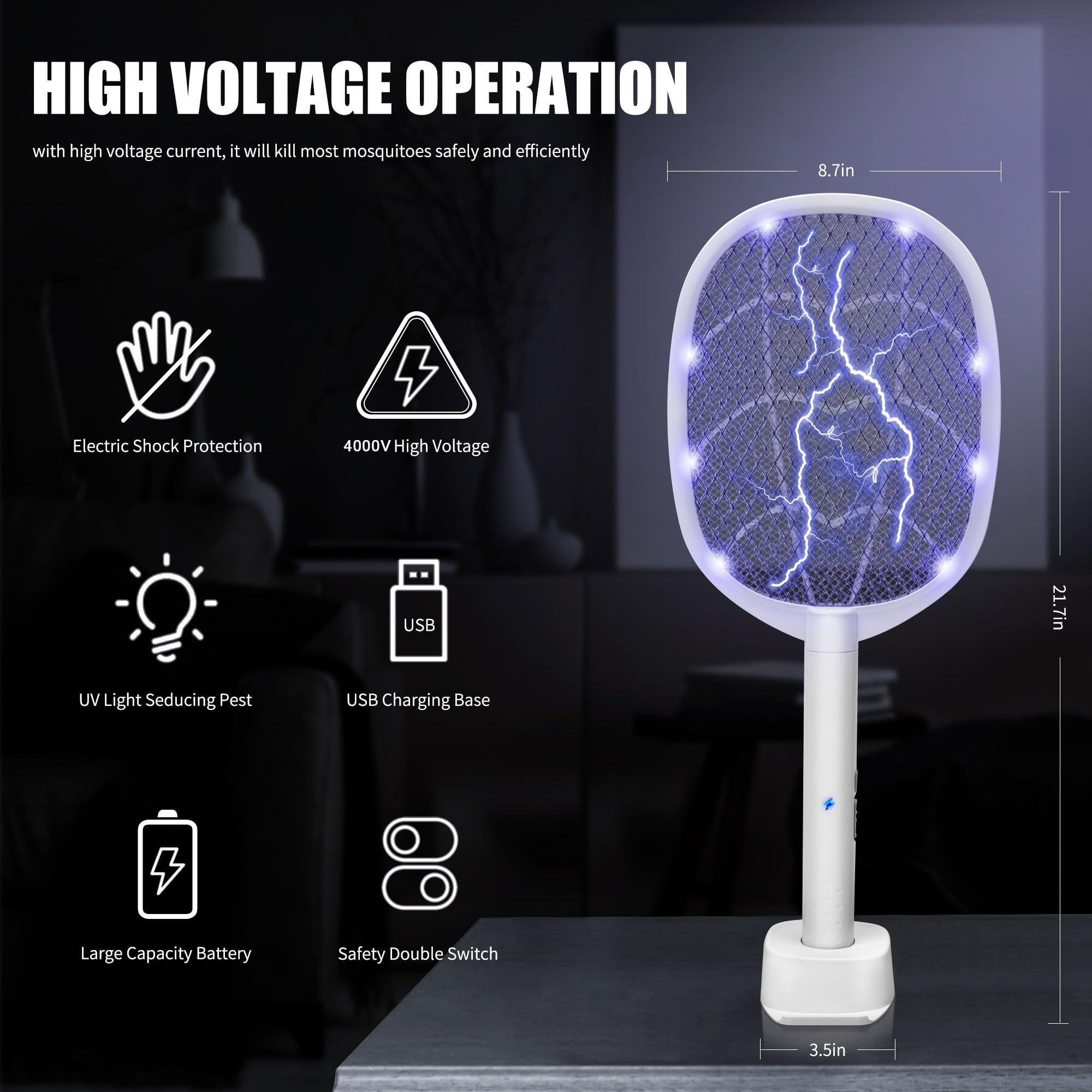 Lulu Home Electric Bug Zapper Racket back view