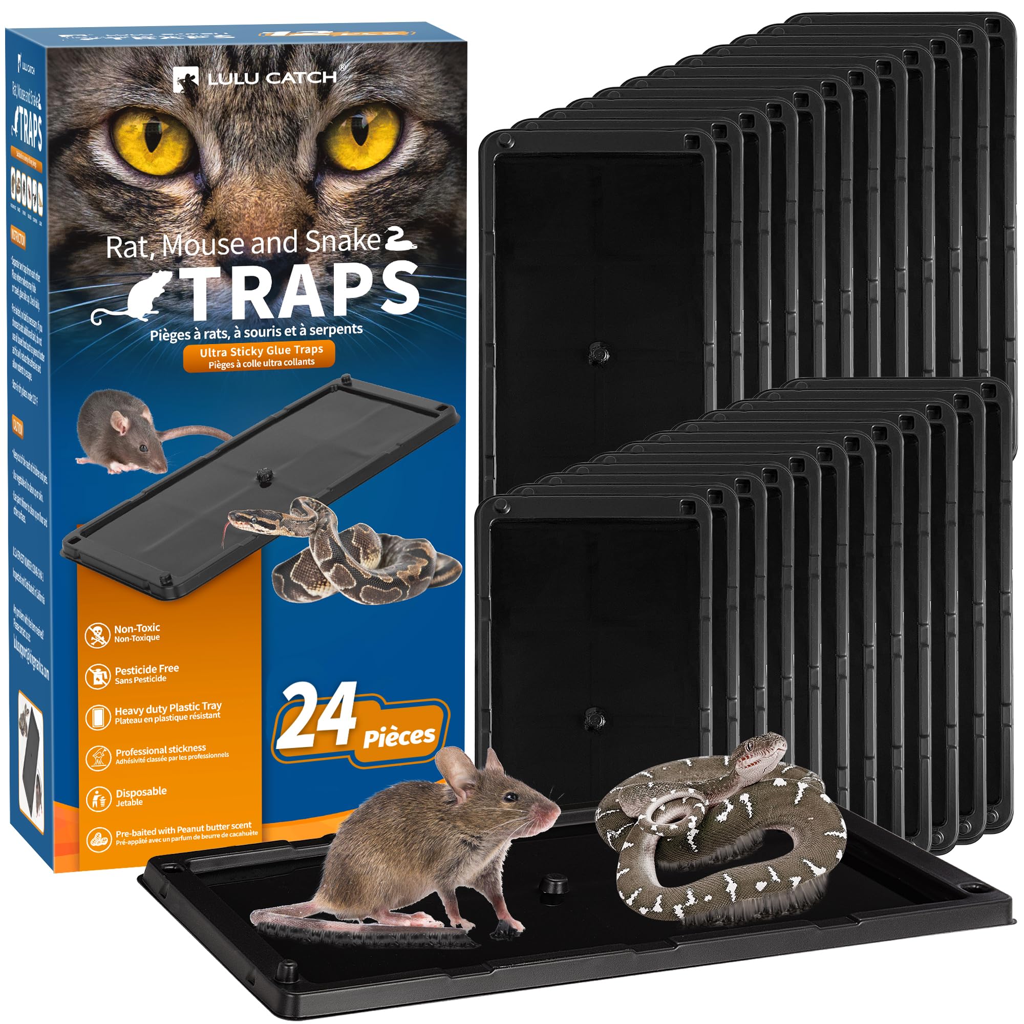 LULUCATCH 24 Pack Large Glue Traps for Mice, Black