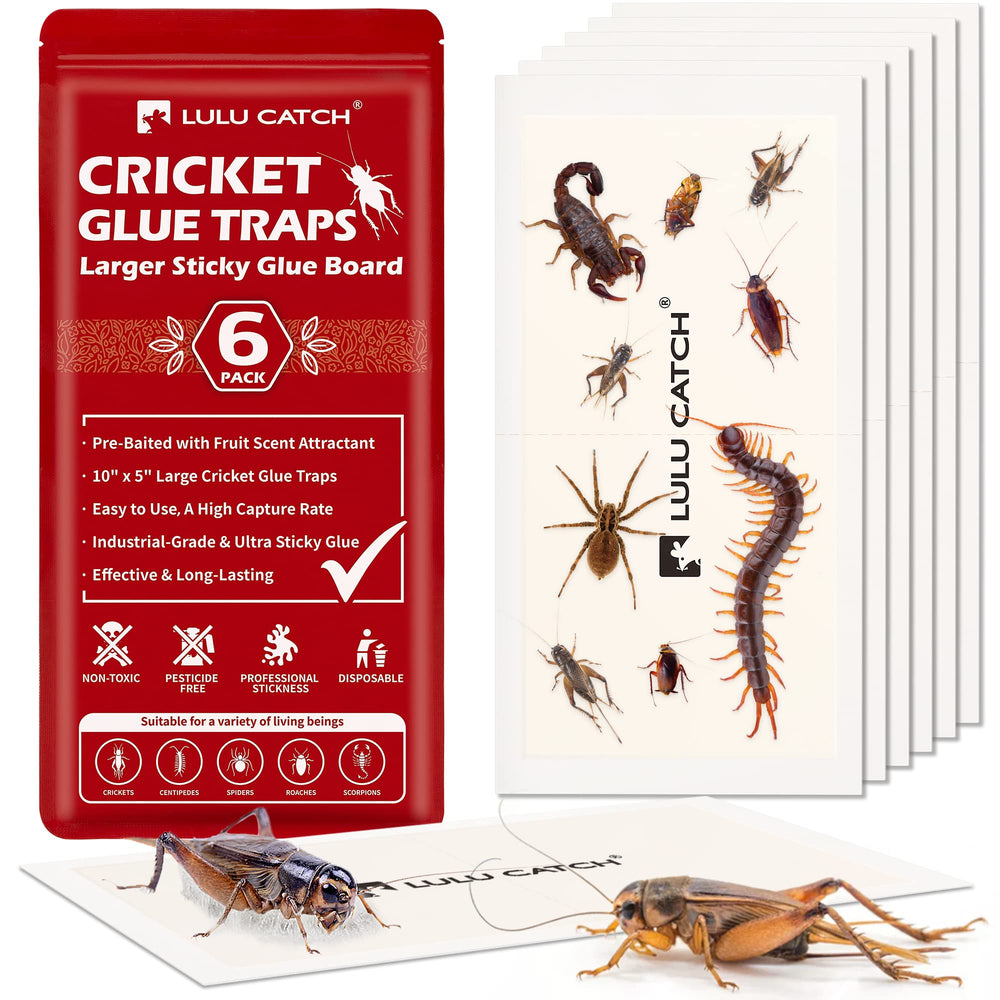 LULUCATCH Cricket Insect Glue Trap front view, large size 5x10 inches