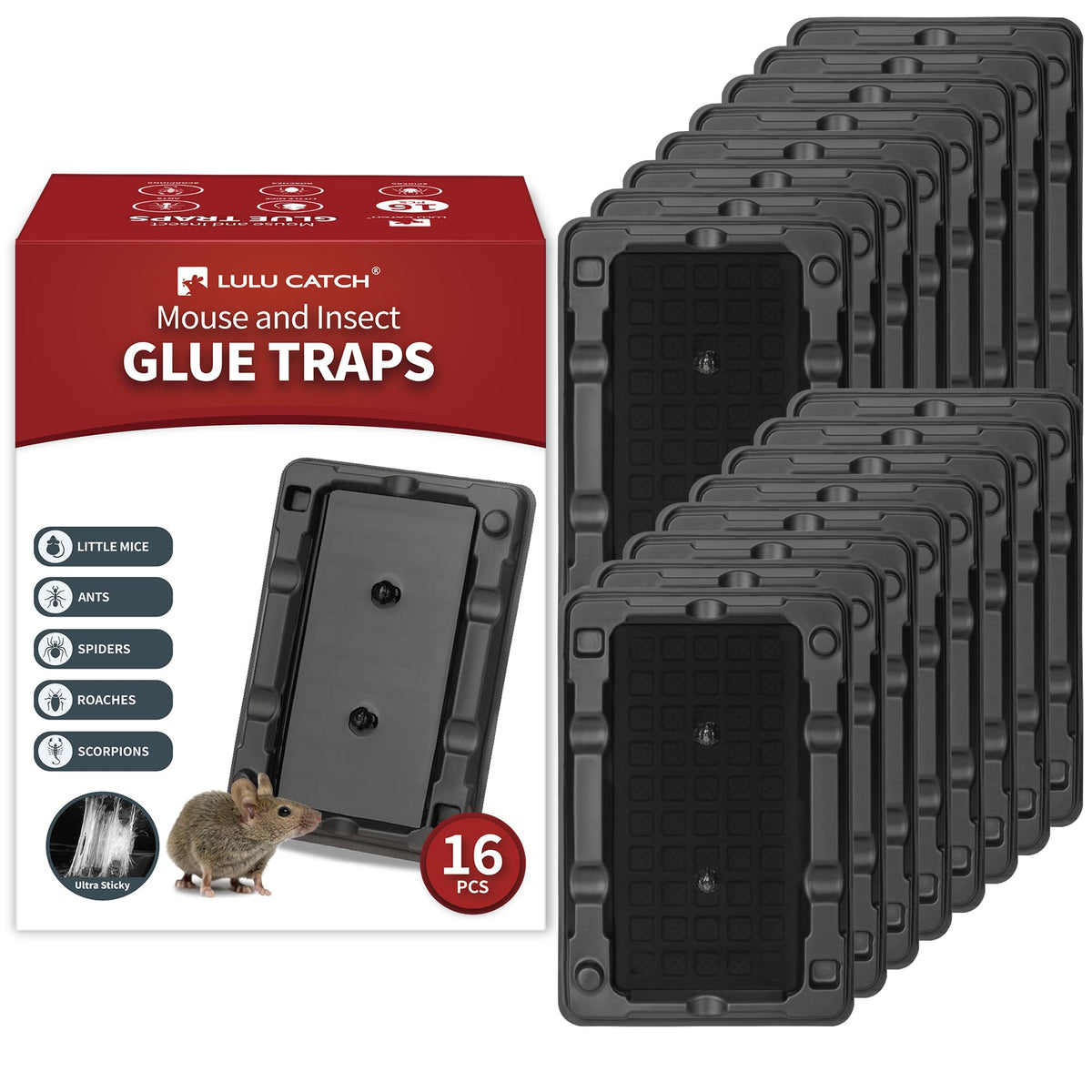 LULUCATCH mouse and insect traps black sticky surface