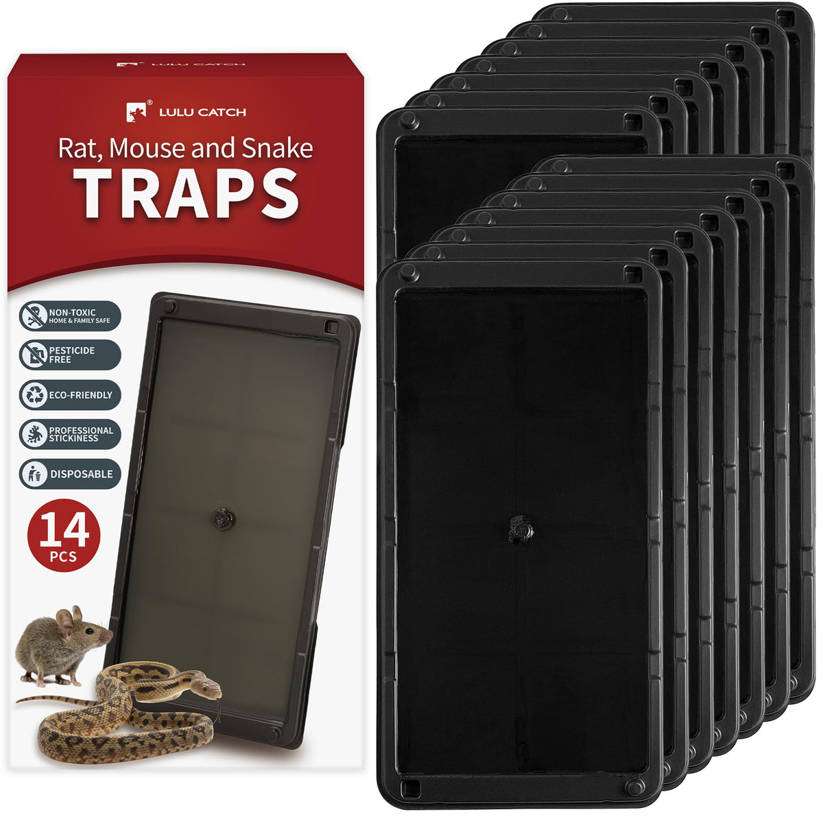 LULUCATCH Mouse Glue Trap 14 Pack with black design