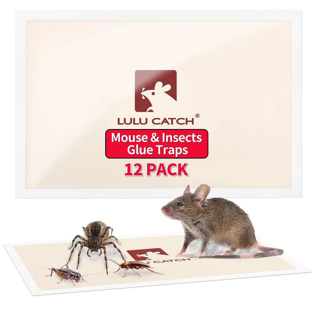 LULUCATCH Mouse Traps 12 Pack pre-baited sticky traps with peanut butter scent