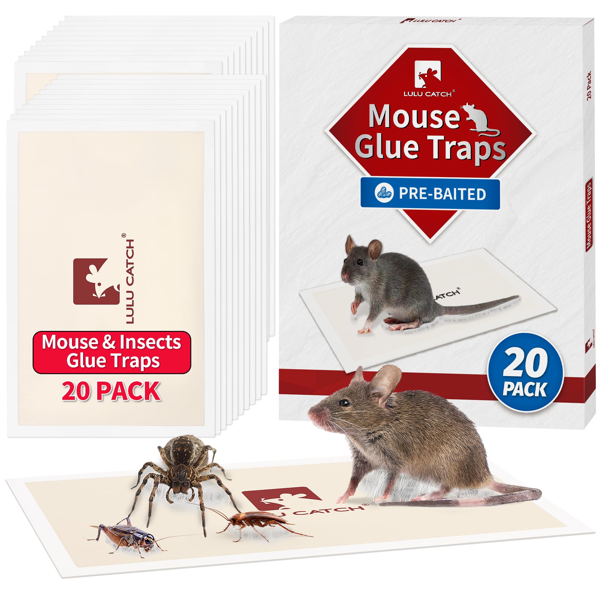 LULUCATCH Mouse Traps 20 pack white sticky traps