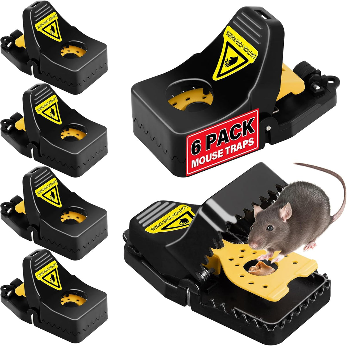 LULUCATCH Mouse Traps pack of 6 with black plastic design