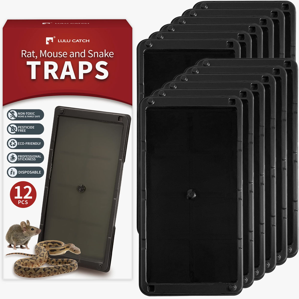 LULUCATCH Sticky Mouse Trap 12 Pack Black Large Glue Traps