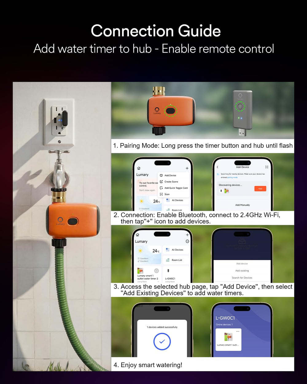 Lumary Water Timer in an outdoor garden setting