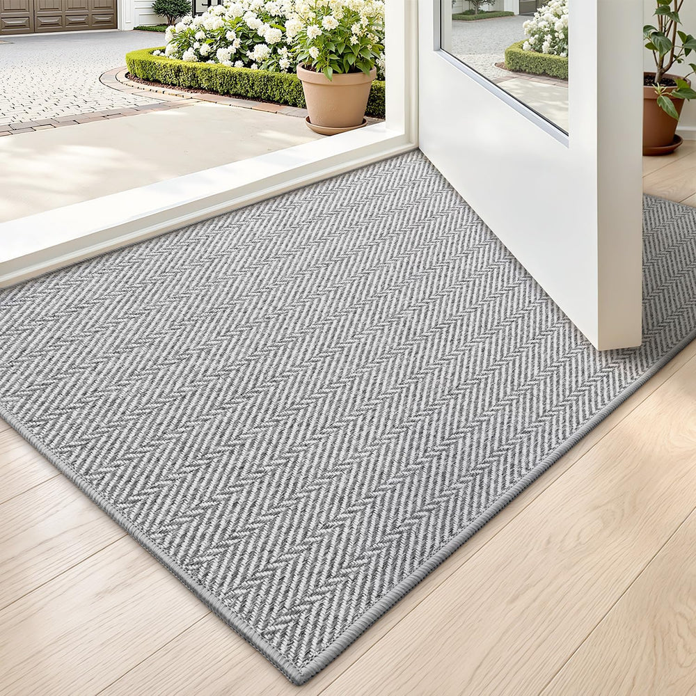 LUMI Ultra Thin Indoor Door Mat 17"x30" light gray front view