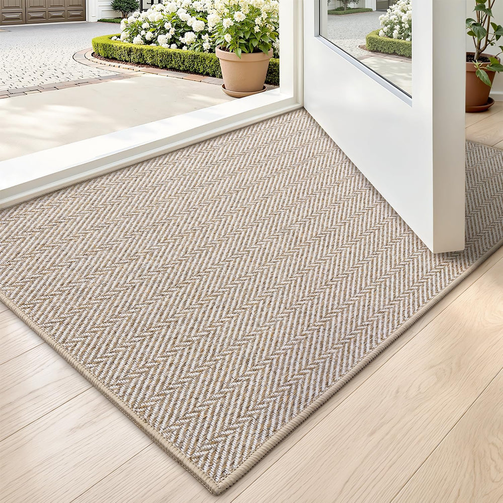 LUMI Ultra Thin Indoor Door Mat 17x30 beige front view