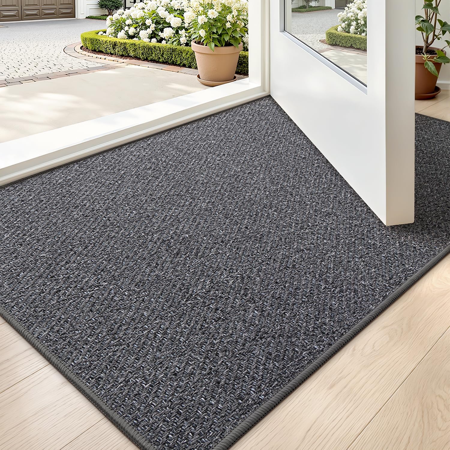 LUMI Ultra Thin Indoor Door Mat 24x36 charcoal gray front view