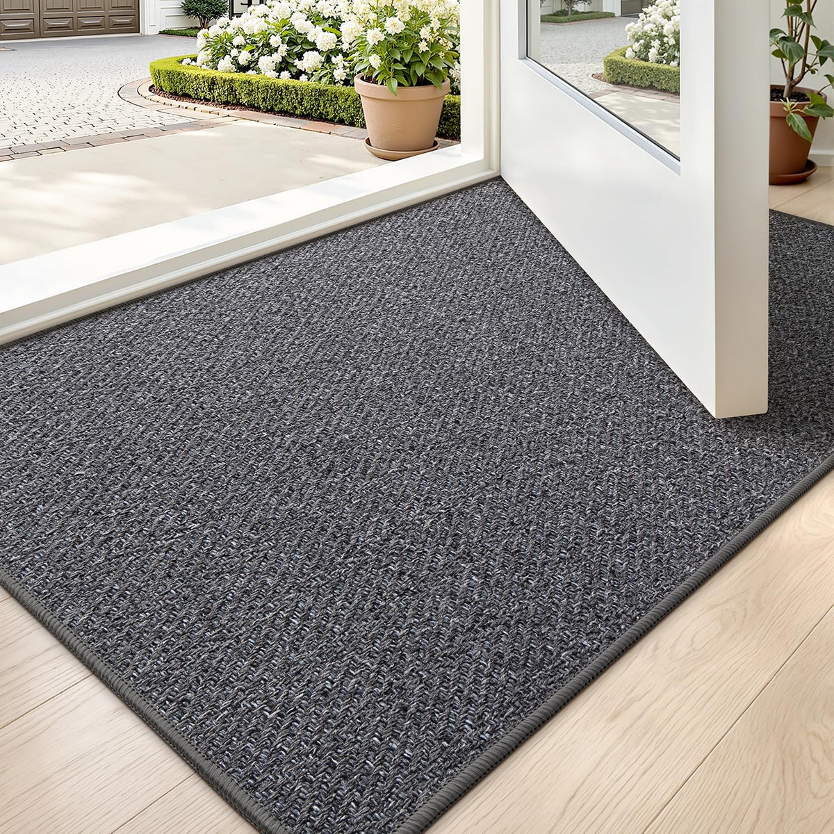 LUMI Ultra Thin Indoor Door Mat 24x36 charcoal gray front view