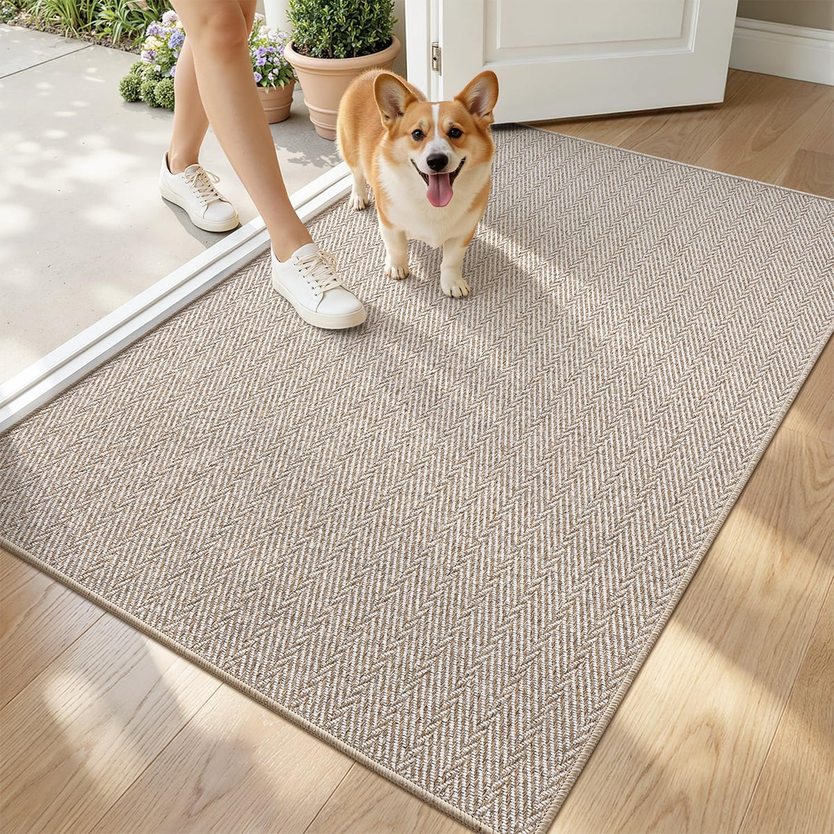 LUMI Ultra Thin Indoor Door Mat 32"x48" beige front view