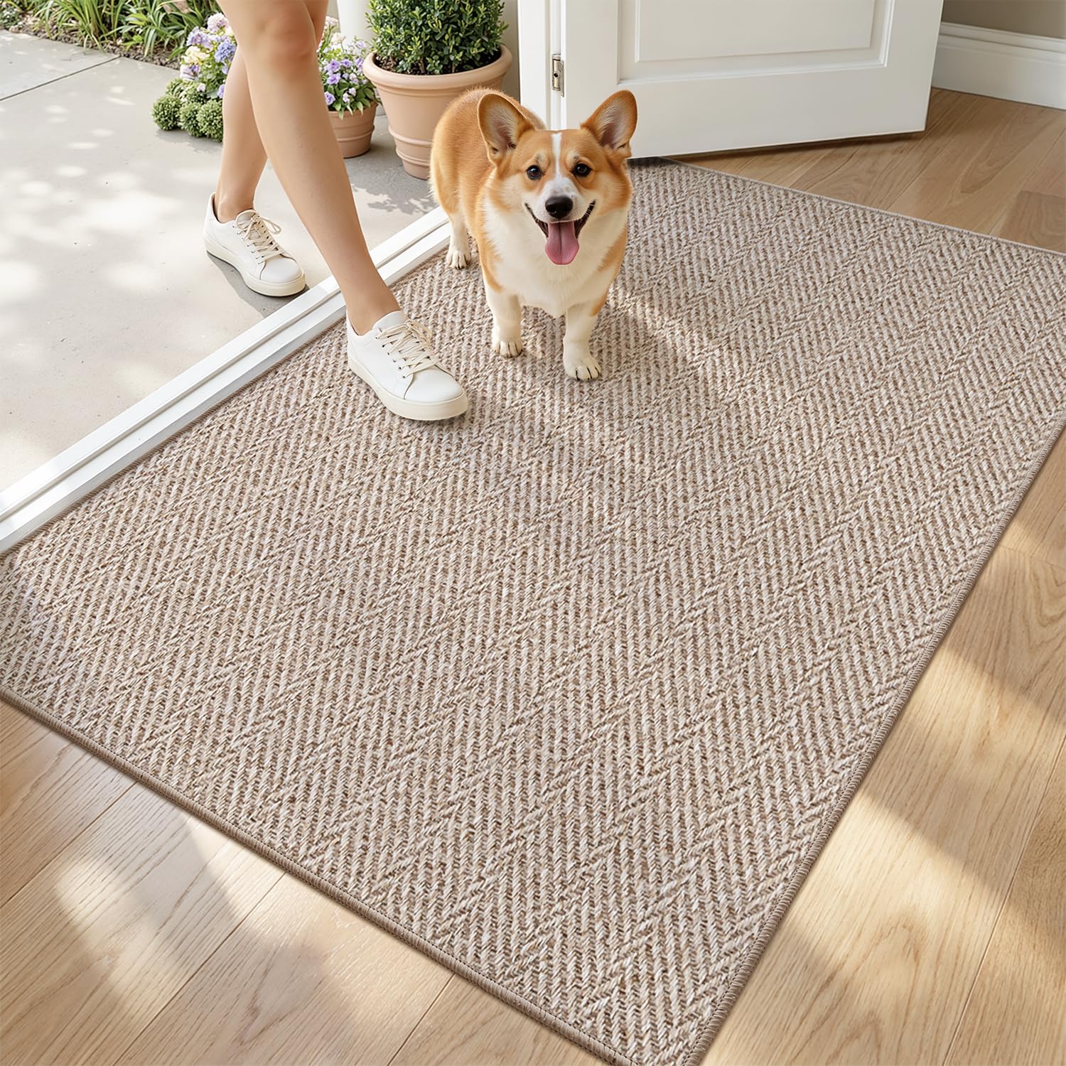 LUMI Ultra Thin Indoor Door Mat 32"x48" deep beige front view