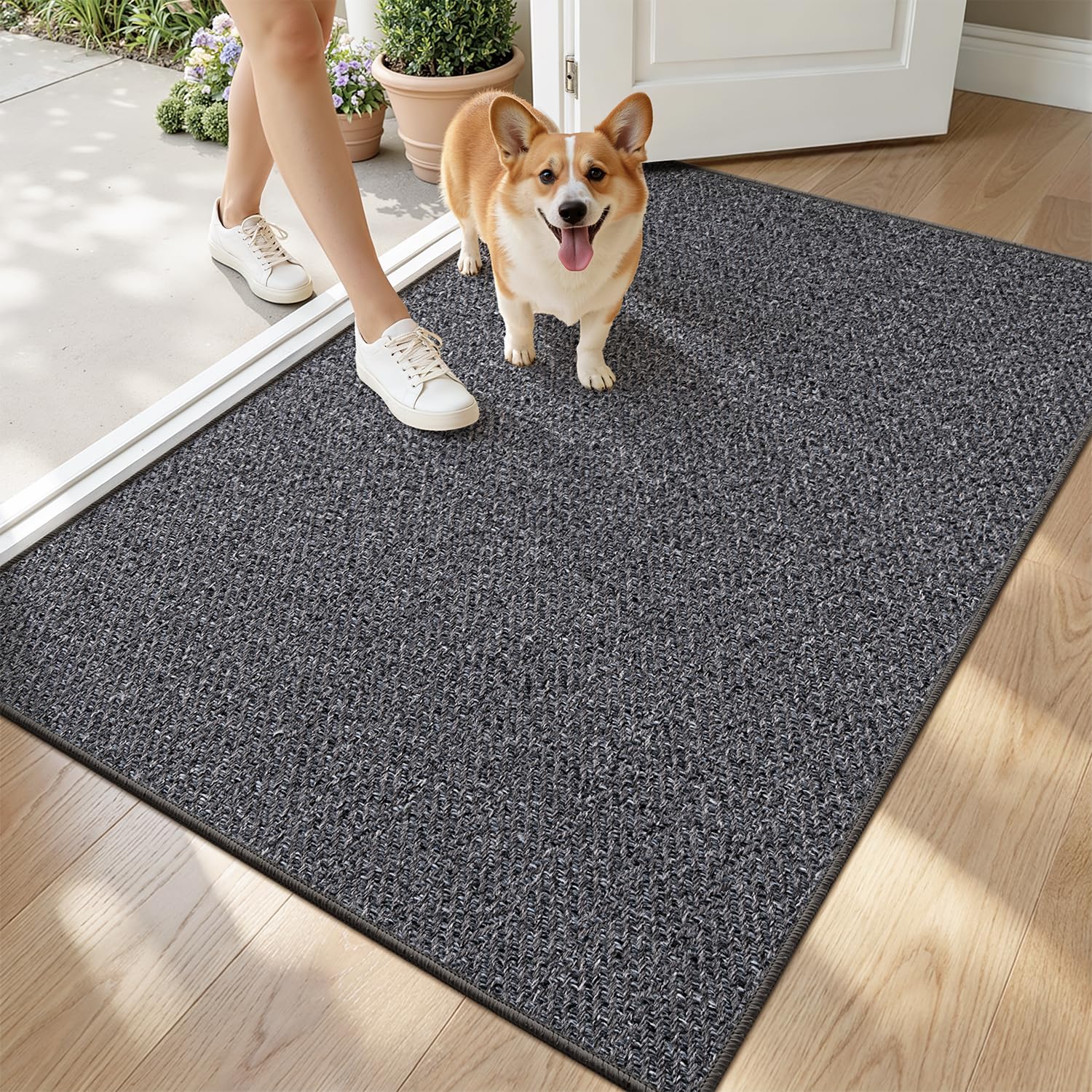 LUMI Ultra Thin Indoor Door Mat 32x48 charcoal gray front view