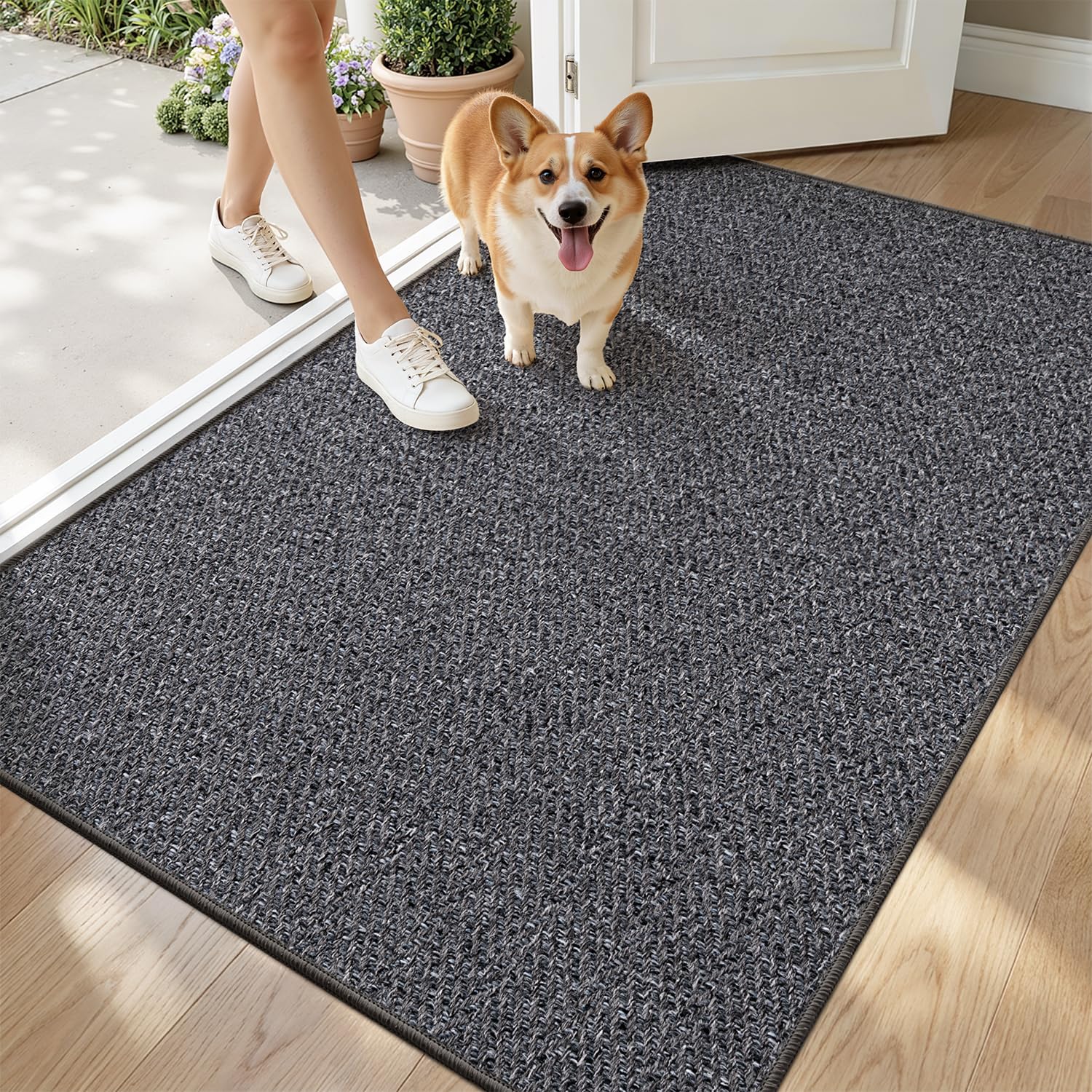 LUMI Ultra Thin Indoor Door Mat 36"x56" charcoal gray front view