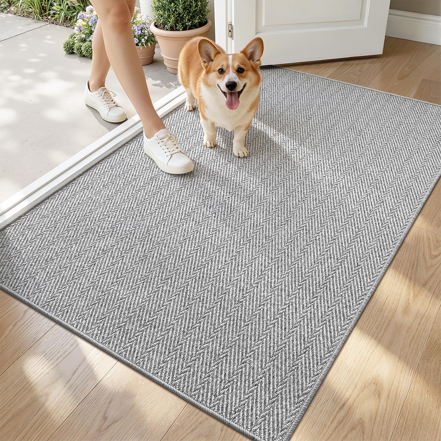 LUMI Ultra Thin Indoor Door Mat light gray front view