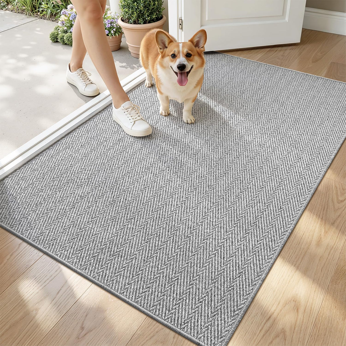 LUMI Ultra Thin Indoor Door Mat light gray front view