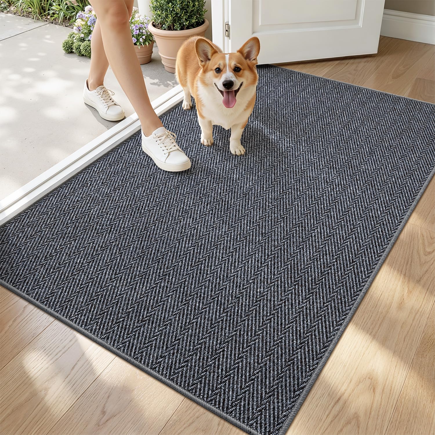LUMI Ultra Thin Indoor Door Mat slate gray front view