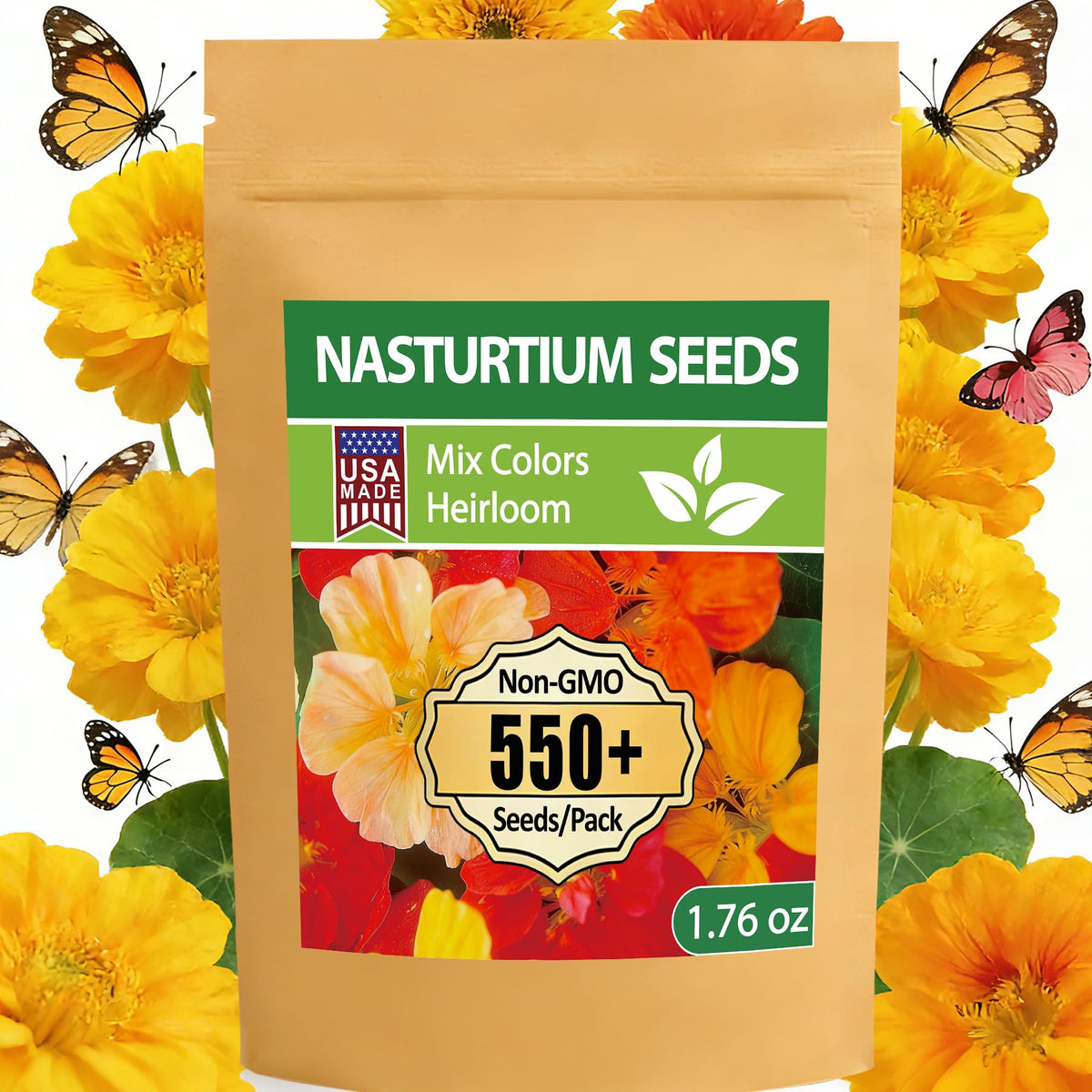 LUOJIBIE Nasturtium Seeds mixed colours pack front view