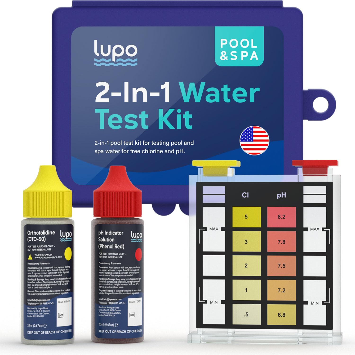 Lupo 2-In-1 Pool Test Kit in heavy-duty storage case