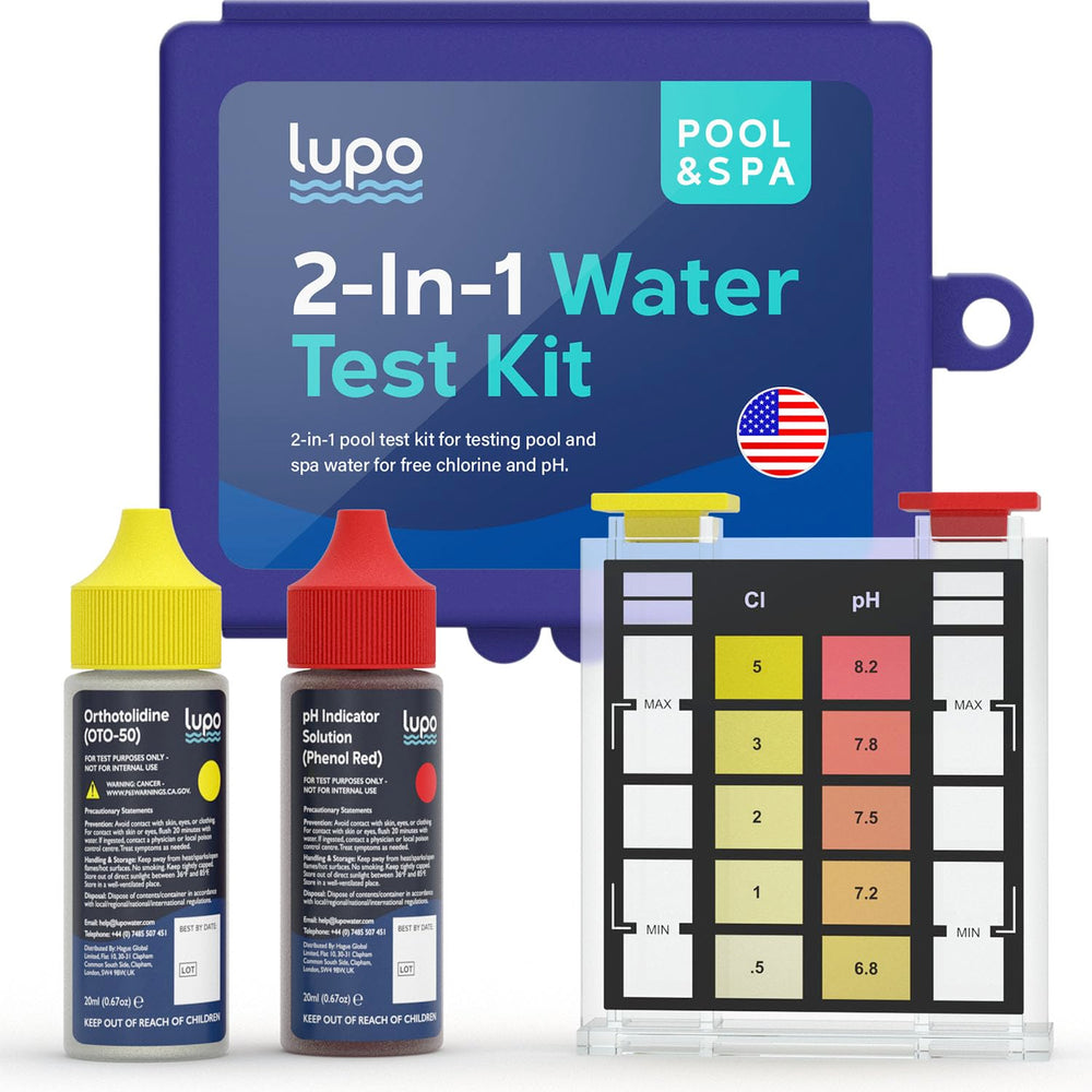 Lupo 2-In-1 Pool Test Kit in heavy-duty storage case