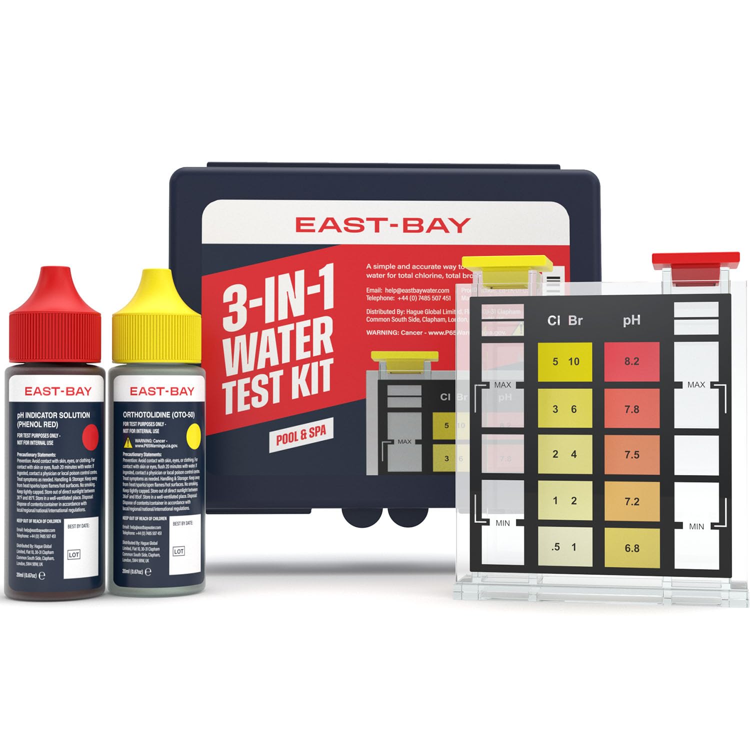 Lupo East Bay 3-in-1 Pool Test Kit front view with storage case