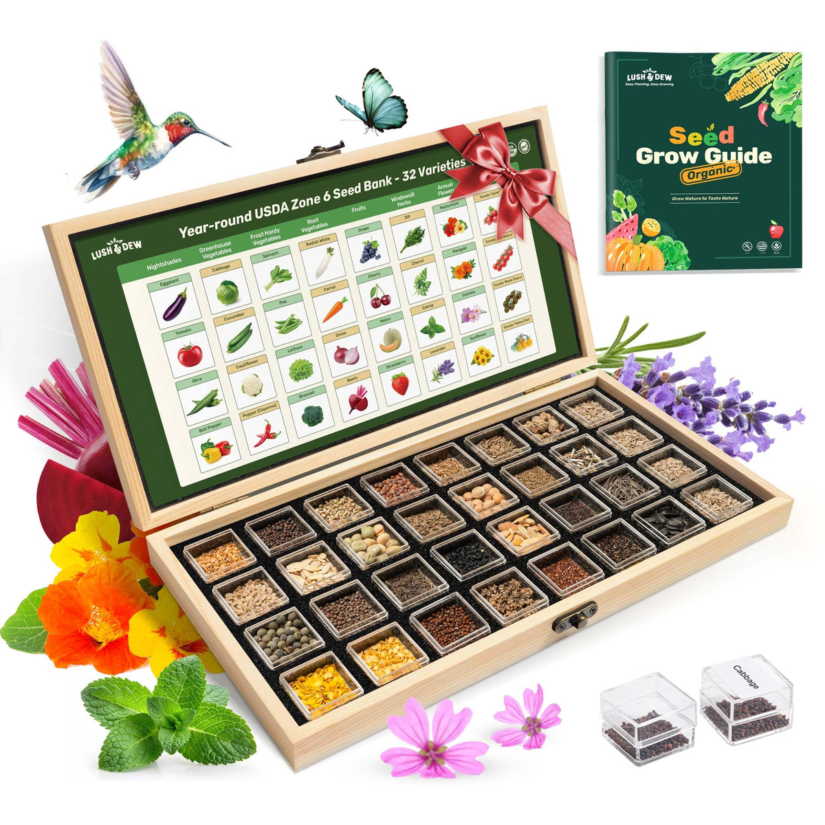 LUSH&DEW Heirloom Seed Kit wooden storage box with seeds