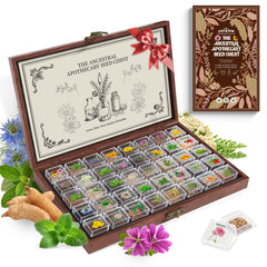 LUSH&DEW herb seed chest wooden box with 40 labeled acrylic containers