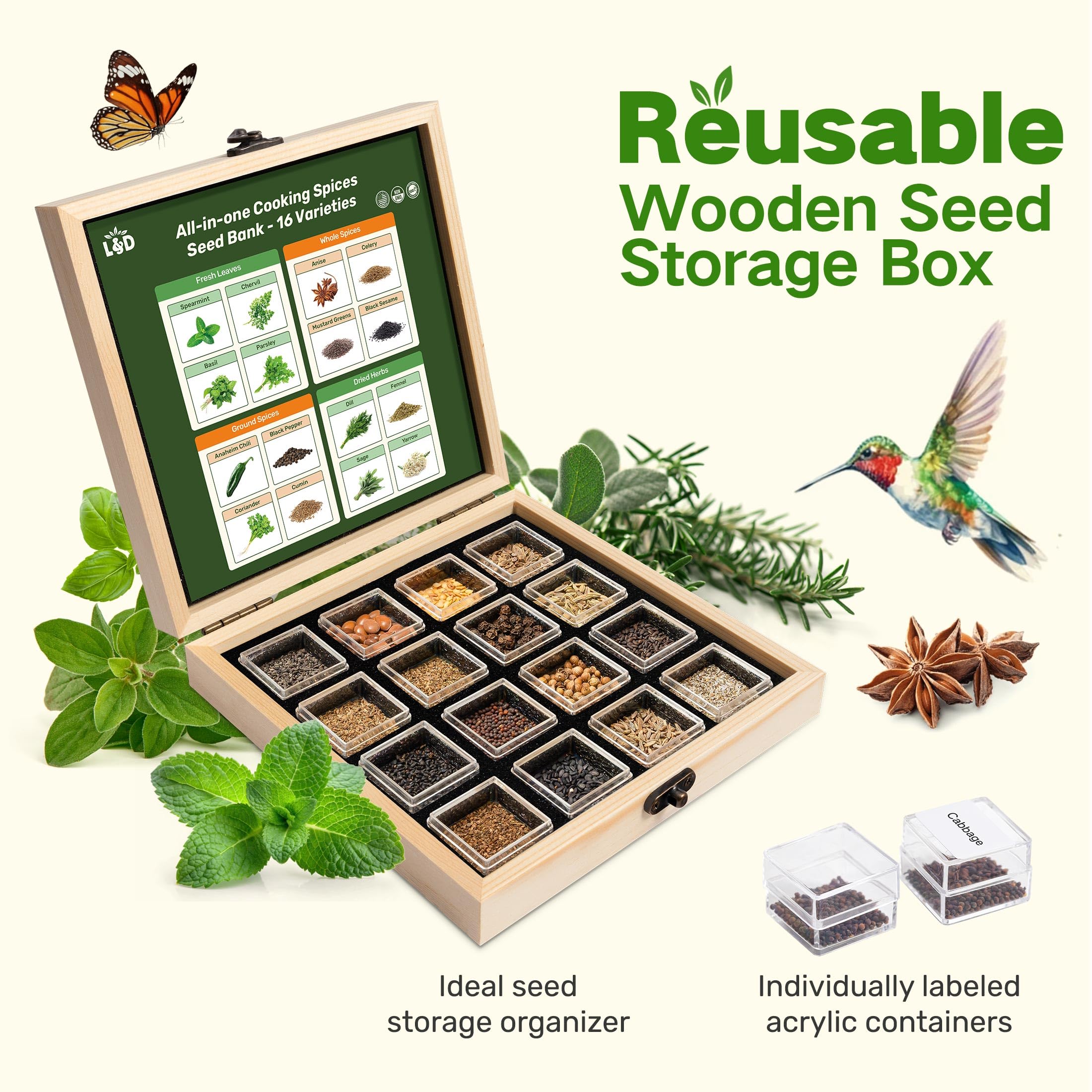 LUSH&DEW herb seeds displayed on a kitchen counter