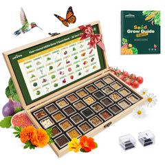 LUSH&DEW Seed Bank front view with 32 heirloom seed packets