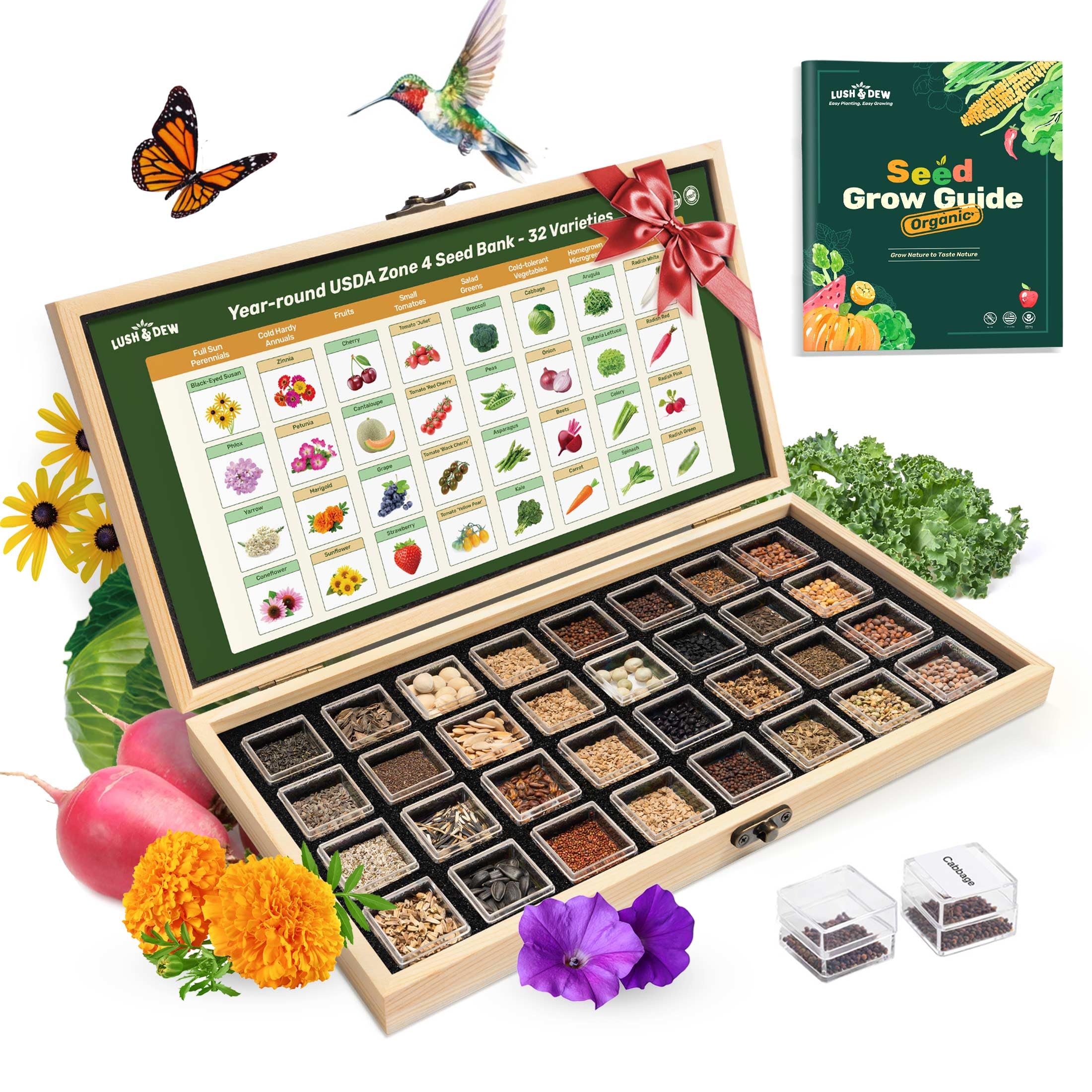 LUSH&DEW USDA Zone 4 Seed Bank front view with acrylic container