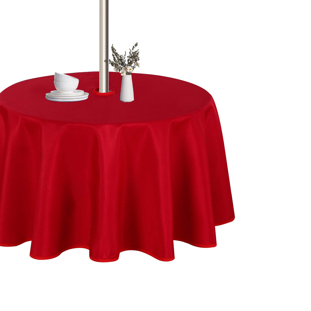 LUSHVIDA 60 Inch Round Outdoor Tablecloth in Red with umbrella hole