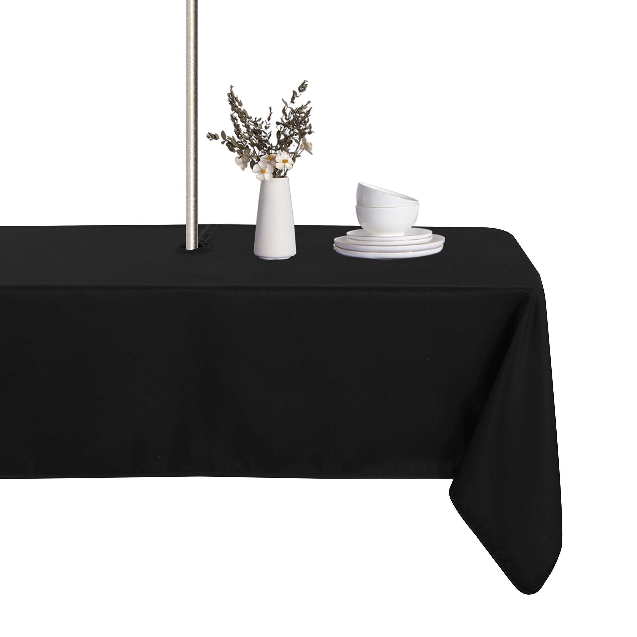 LUSHVIDA 60x102 inch outdoor tablecloth black front view