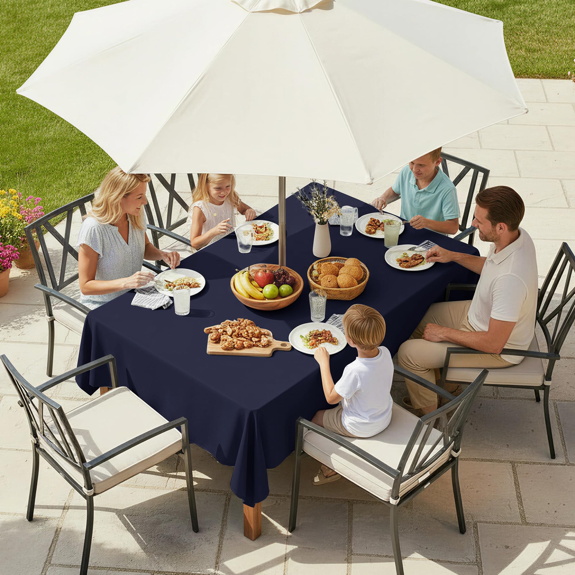 LUSHVIDA Navy Tablecloth with umbrella hole detail
