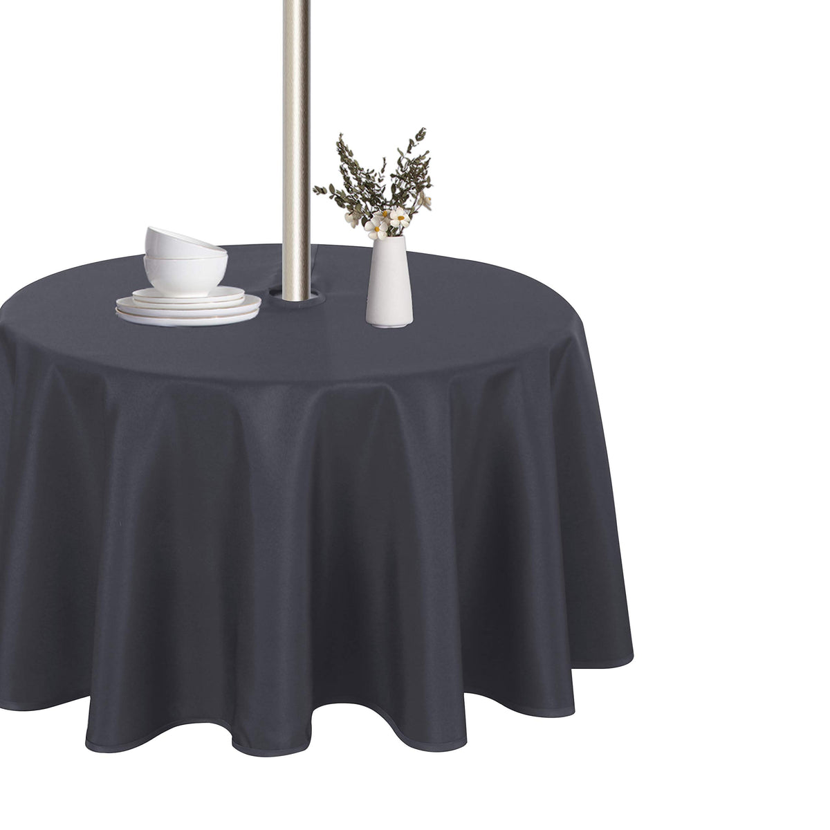 LUSHVIDA Round Outdoor Tablecloth 60 inch grey front view