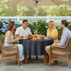 LUSHVIDA Round Outdoor Tablecloth 60 inch grey on patio table