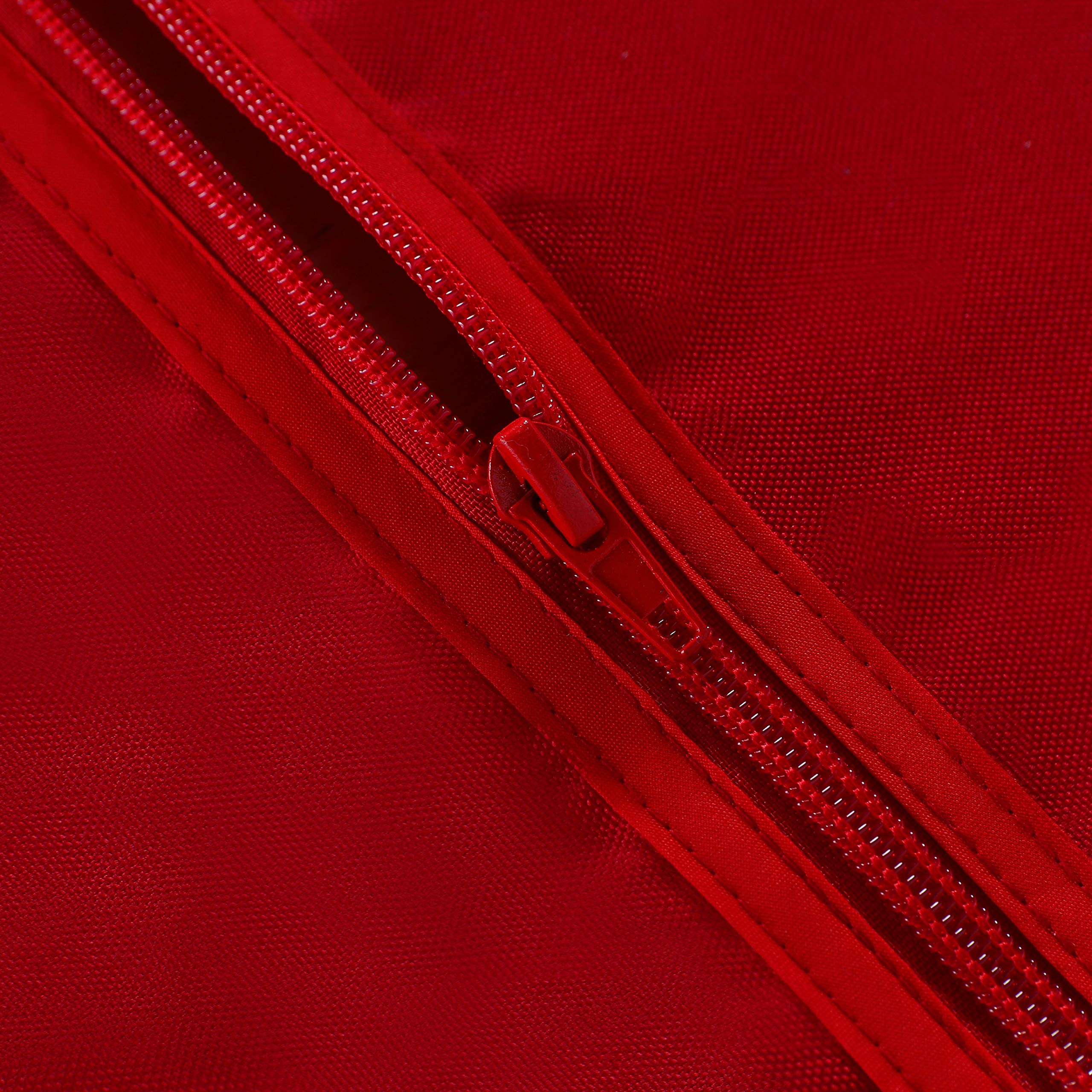 LUSHVIDA Round Outdoor Tablecloth Red on a table in a garden setting