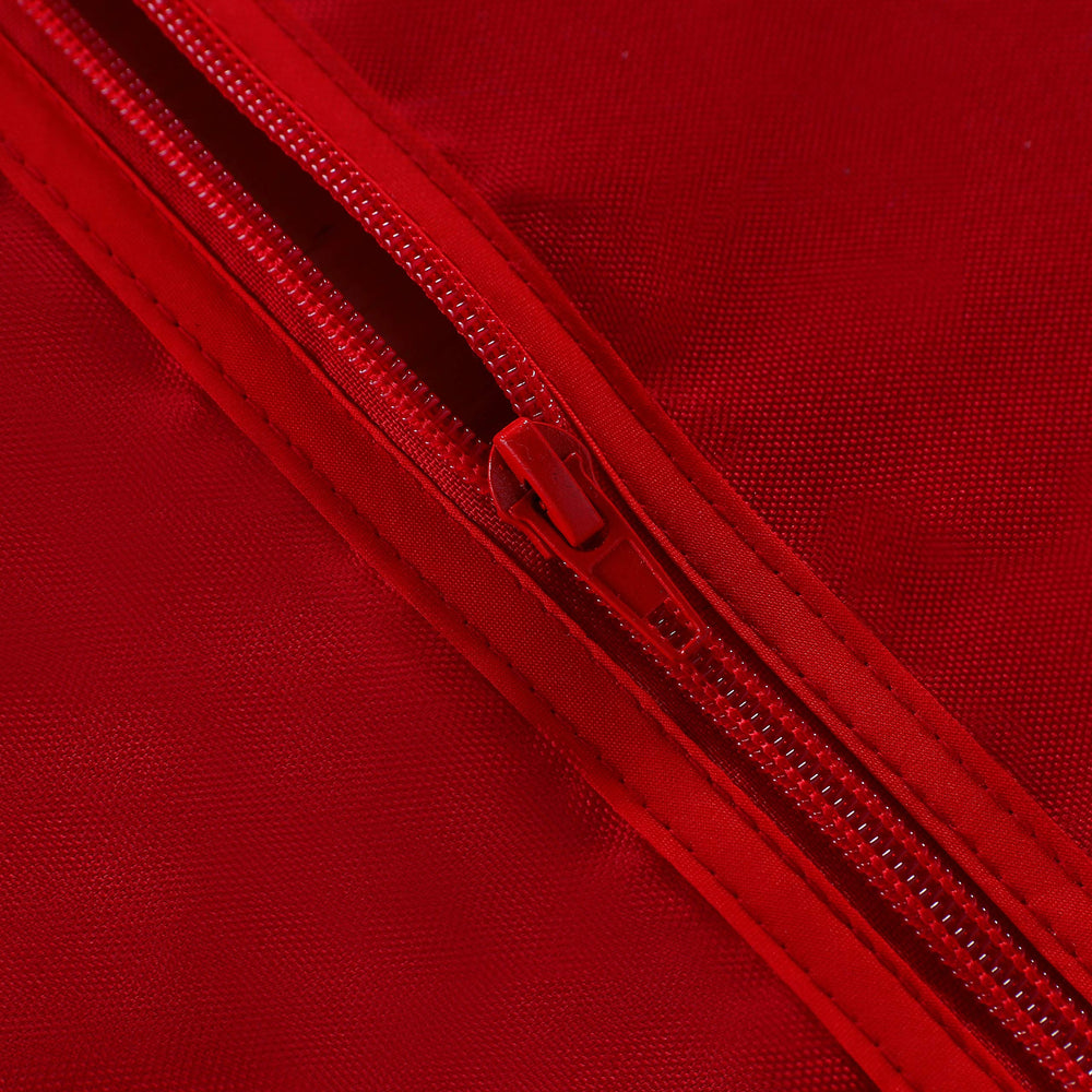 LUSHVIDA Round Outdoor Tablecloth Red on a table in a garden setting