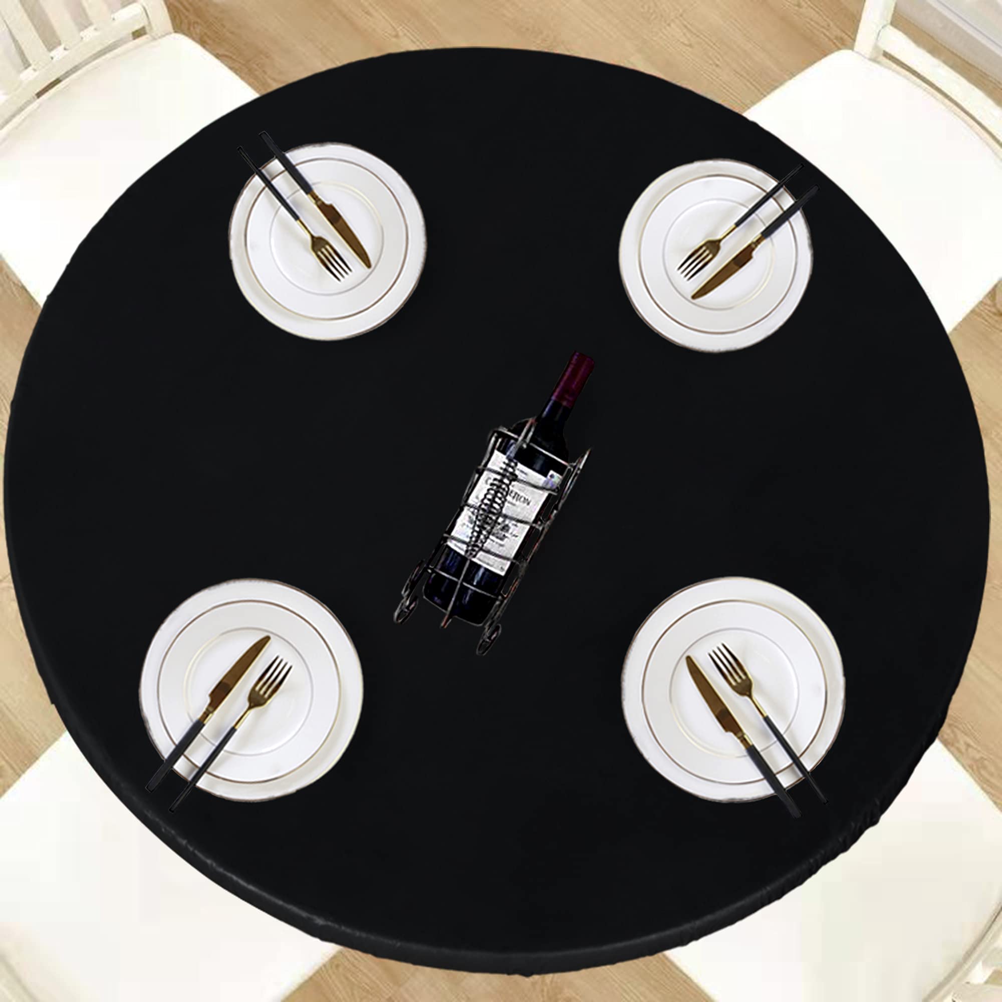 LUSHVIDA Round Tablecloth 56" black front view