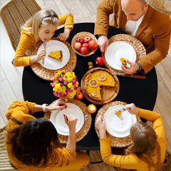 LUSHVIDA Round Tablecloth 56" black on a dining table