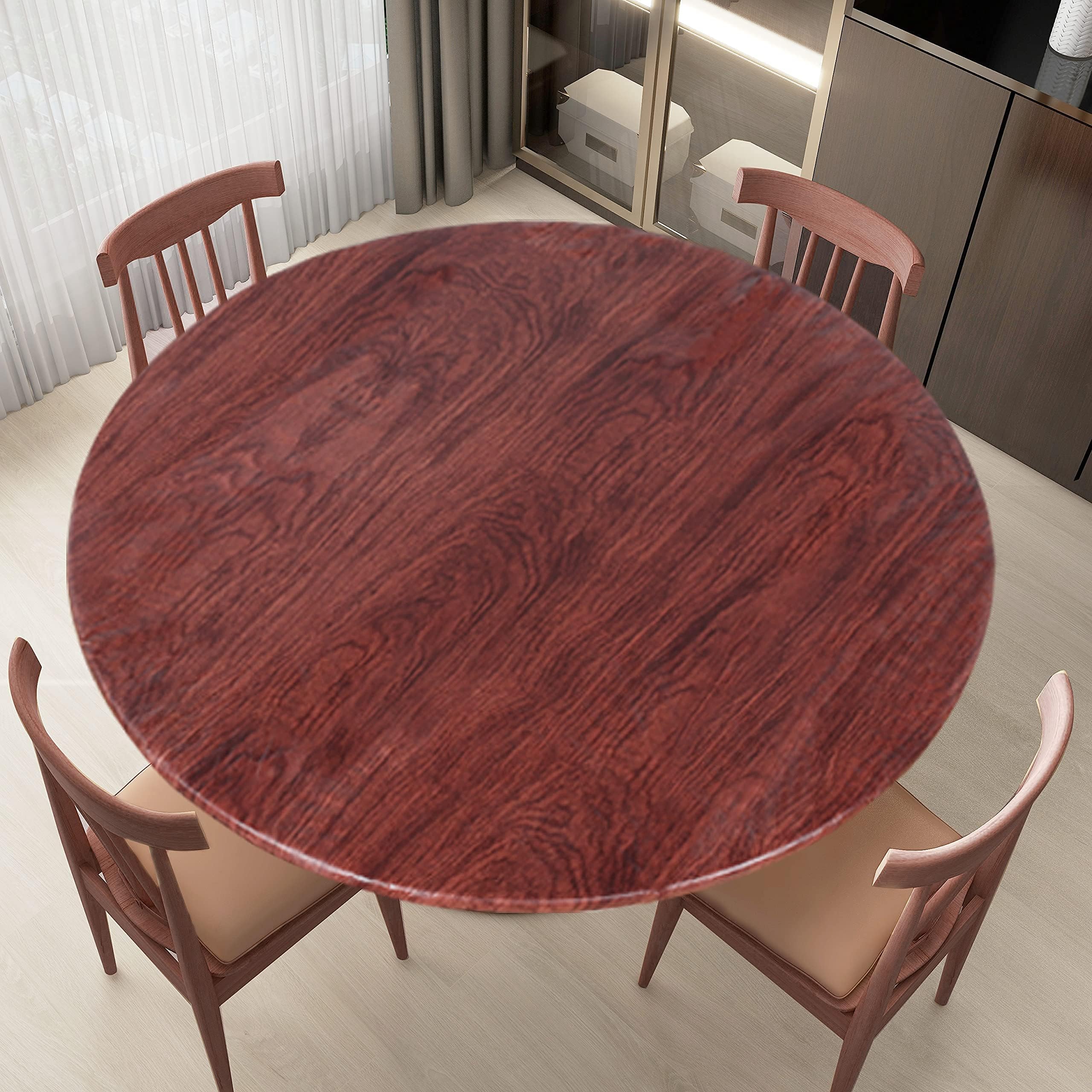 LUSHVIDA Round Tablecloth 56" in Mahogany color, front view