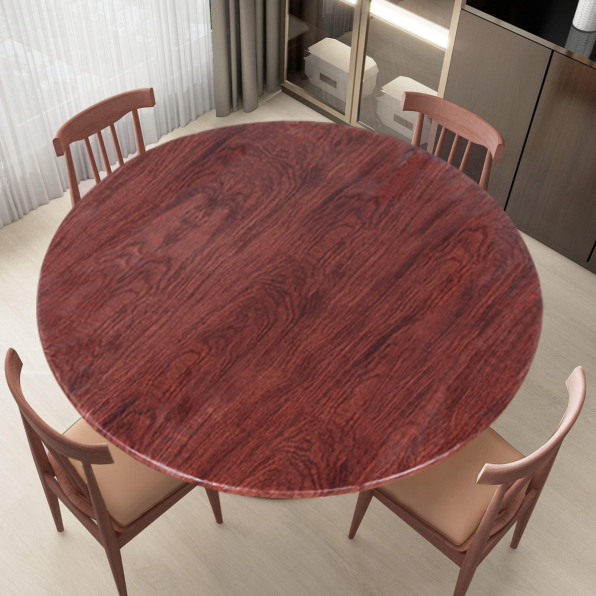 LUSHVIDA Round Tablecloth 56" in Mahogany color, front view