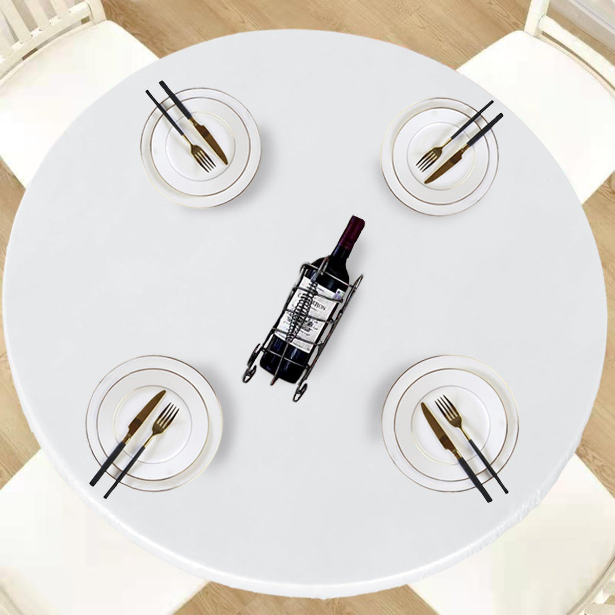 LUSHVIDA Round Tablecloth 68-inch white model front view