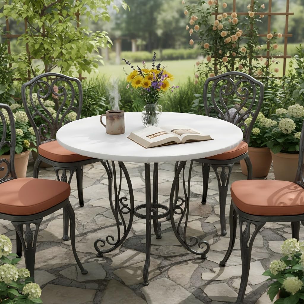 LUSHVIDA Round Tablecloth 68-inch white on round table